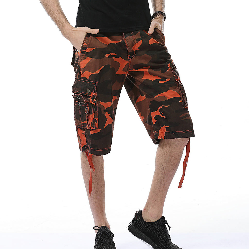 Herren Cargo-Shorts aus Baumwolle mit entspannter Passform, Camouflage-Muster, A083