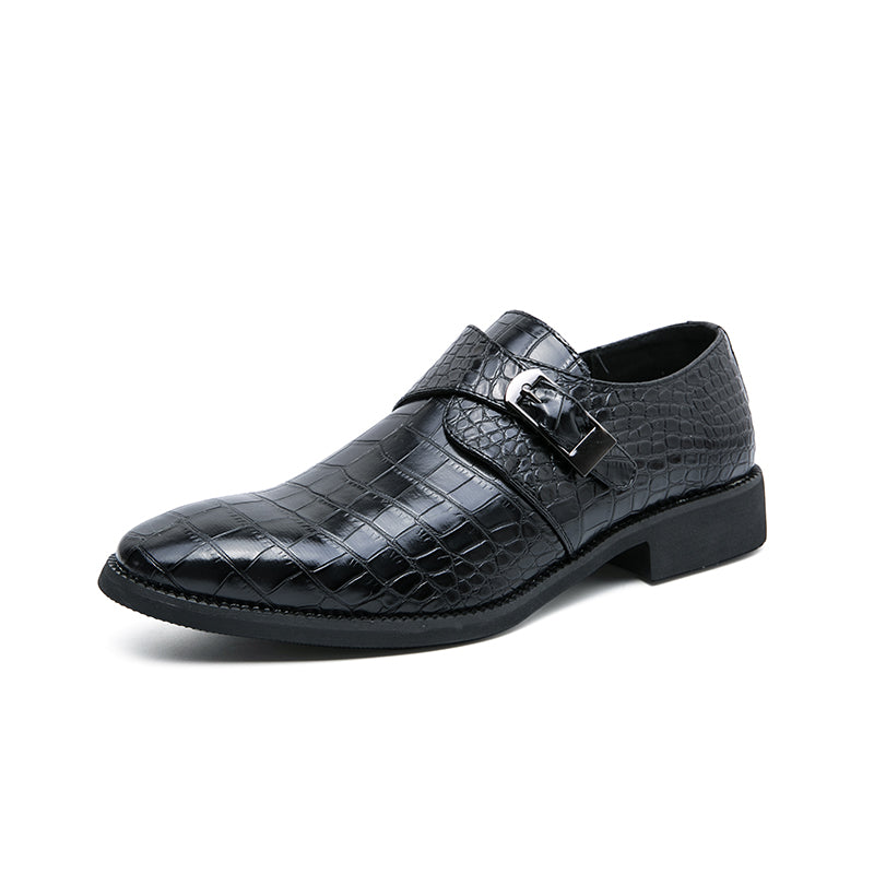 Men's Croc Embossed Pointed Toe Monk Dress Shoes | 8728