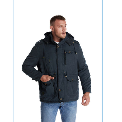 Thick Hooded Lamb Wool Men's Premium Multipockets Jacket | 3256