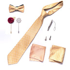 Herren-Krawatte und Anstecknadel-Set, solide Krawatte, Einstecktuch, Manschettenknöpfe, Brosche für Männer, Hochzeitsfeier | LB215 