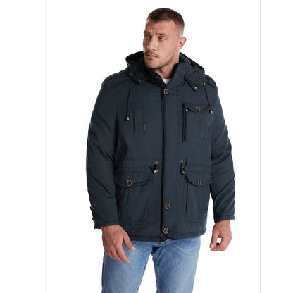 Thick Hooded Lamb Wool Men's Premium Multipockets Jacket | 3256