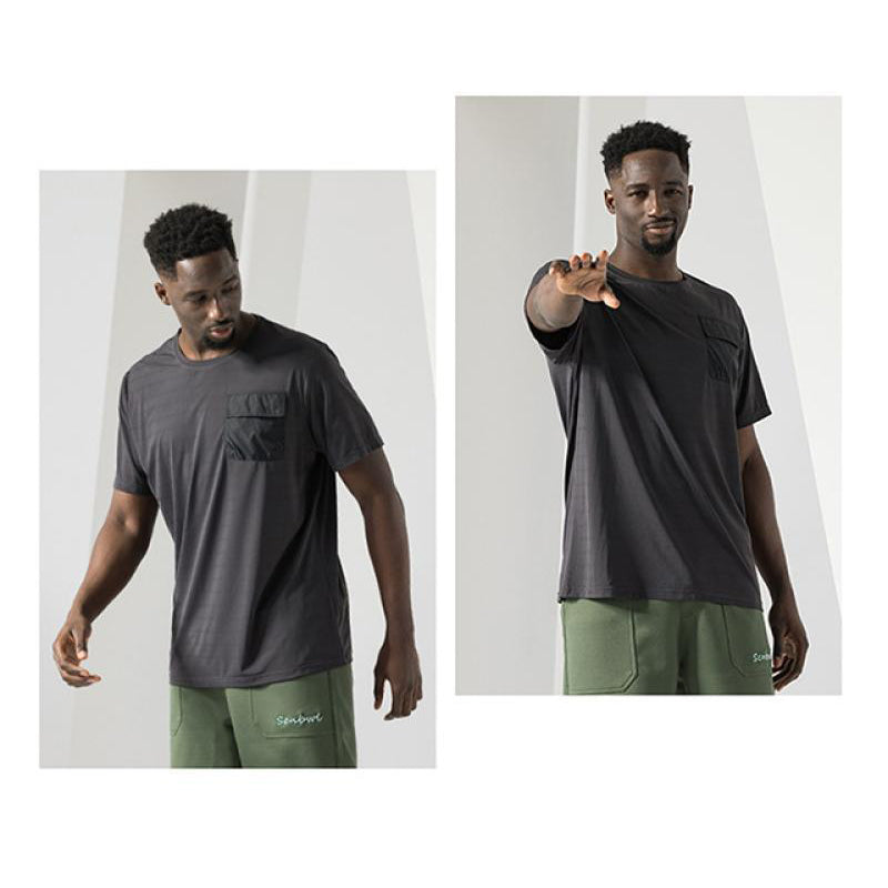 Men's Short Sleeve Shirt Outdoor Sports Lightweight Chest Pocket Athletic T-Shirts | 2213