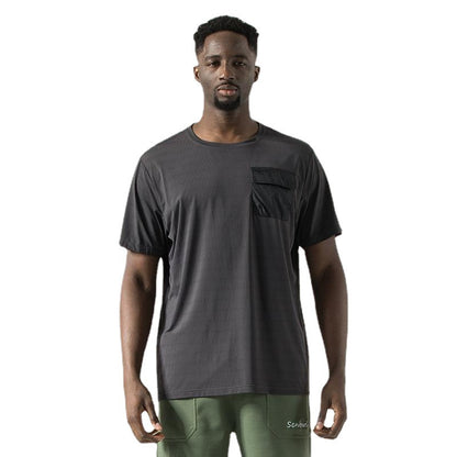 Men's Short Sleeve Shirt Outdoor Sports Lightweight Chest Pocket Athletic T-Shirts | 2213