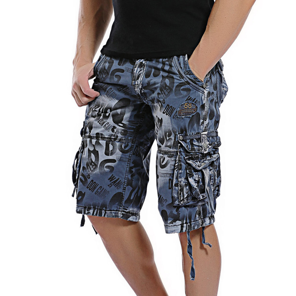 Herren-Cargo-Shorts mit Leopardenmuster und Camouflage-Muster, entspannte Passform, mehrere Taschen – 2292