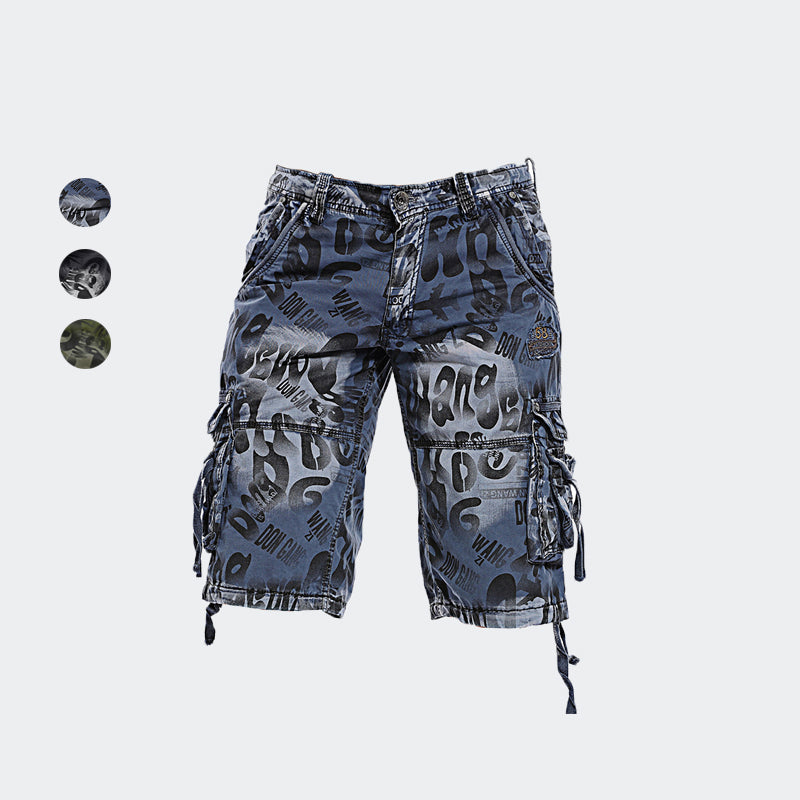 Herren-Cargo-Shorts mit Leopardenmuster und Camouflage-Muster, entspannte Passform, mehrere Taschen – 2292
