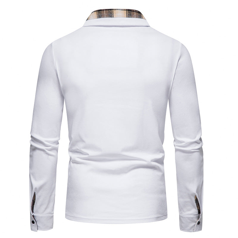 Lässiges Herren-Poloshirt mit Langarm und Karokragen und Taschen | D81