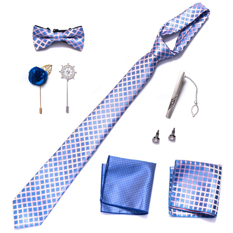 Herren Seidenkrawatte und Einstecktuch Manschettenknöpfe Krawattenklammer Set Hochzeit Business | LB243 