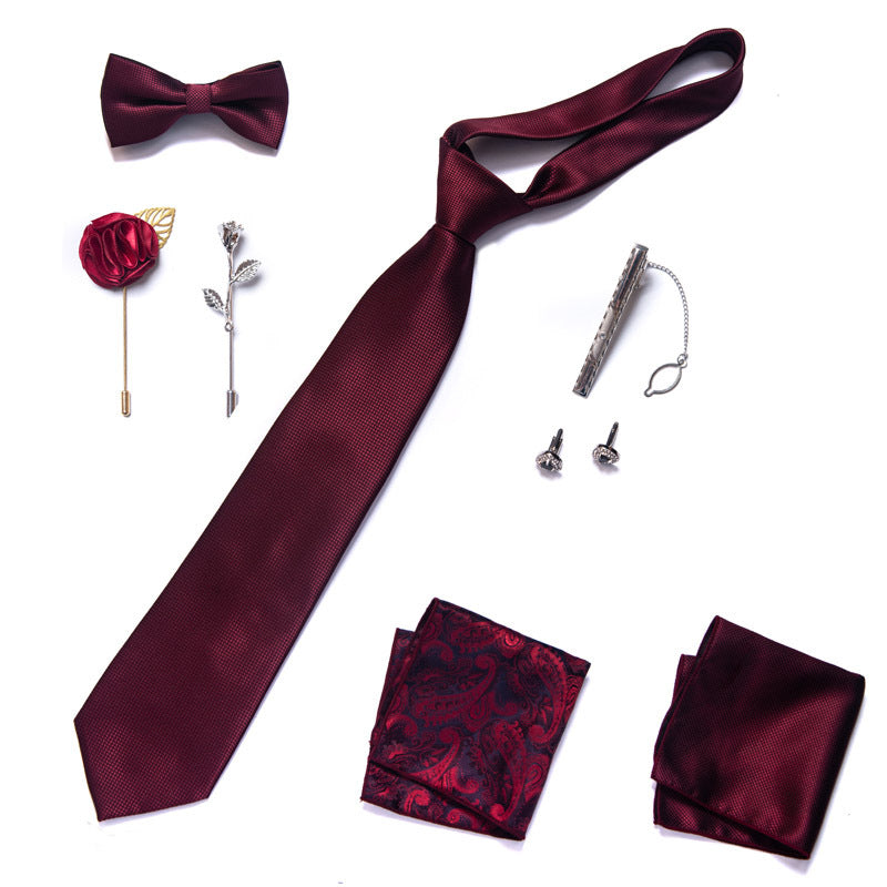 Ensemble cravate en soie rouge vin pour homme, cravate unie unie et pochette avec boutons de manchette | LB247