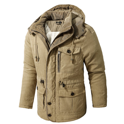 Thick Hooded Lamb Wool Men's Premium Multipockets Jacket | 3256