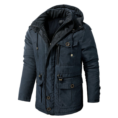 Thick Hooded Lamb Wool Men's Premium Multipockets Jacket | 3256