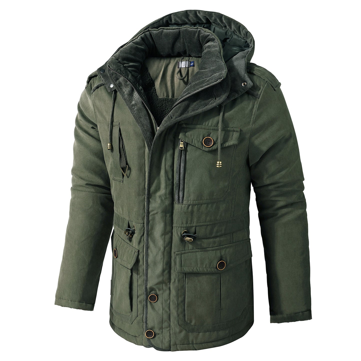 Thick Hooded Lamb Wool Men's Premium Multipockets Jacket | 3256