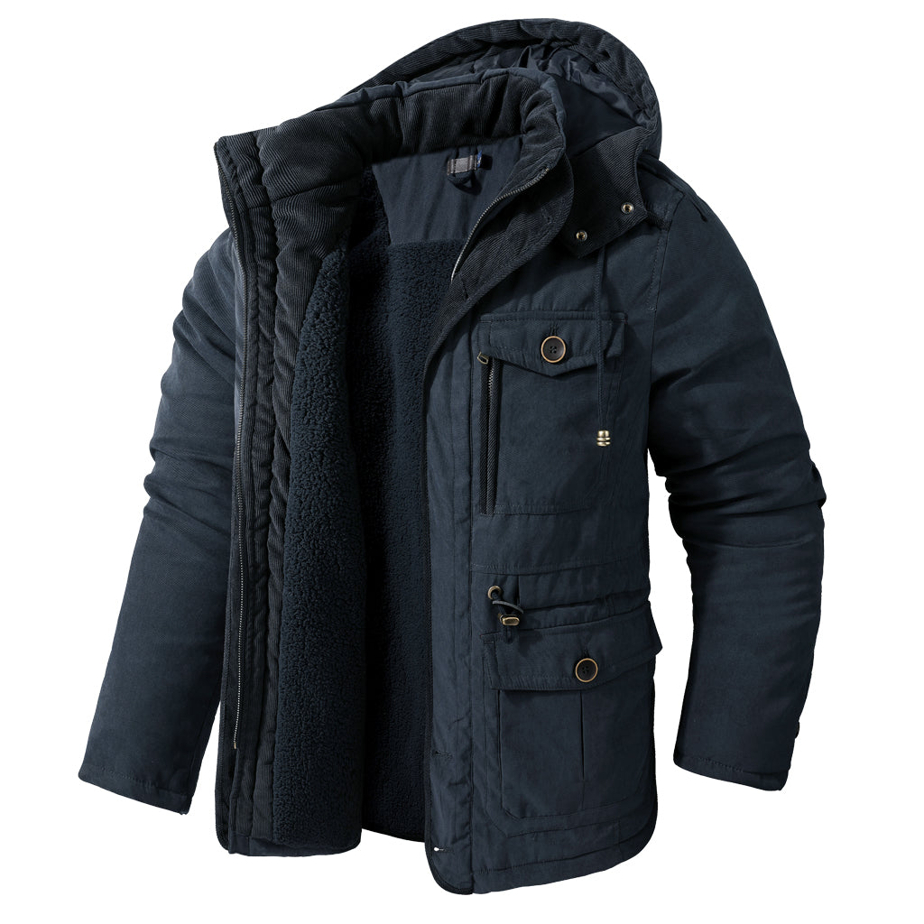 Thick Hooded Lamb Wool Men's Premium Multipockets Jacket | 3256