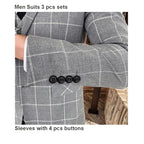 3-teiliger Slim Fit-Anzug für Herren mit Karomuster, formeller Business-Smoking, Blazer + Weste + Hose | 812