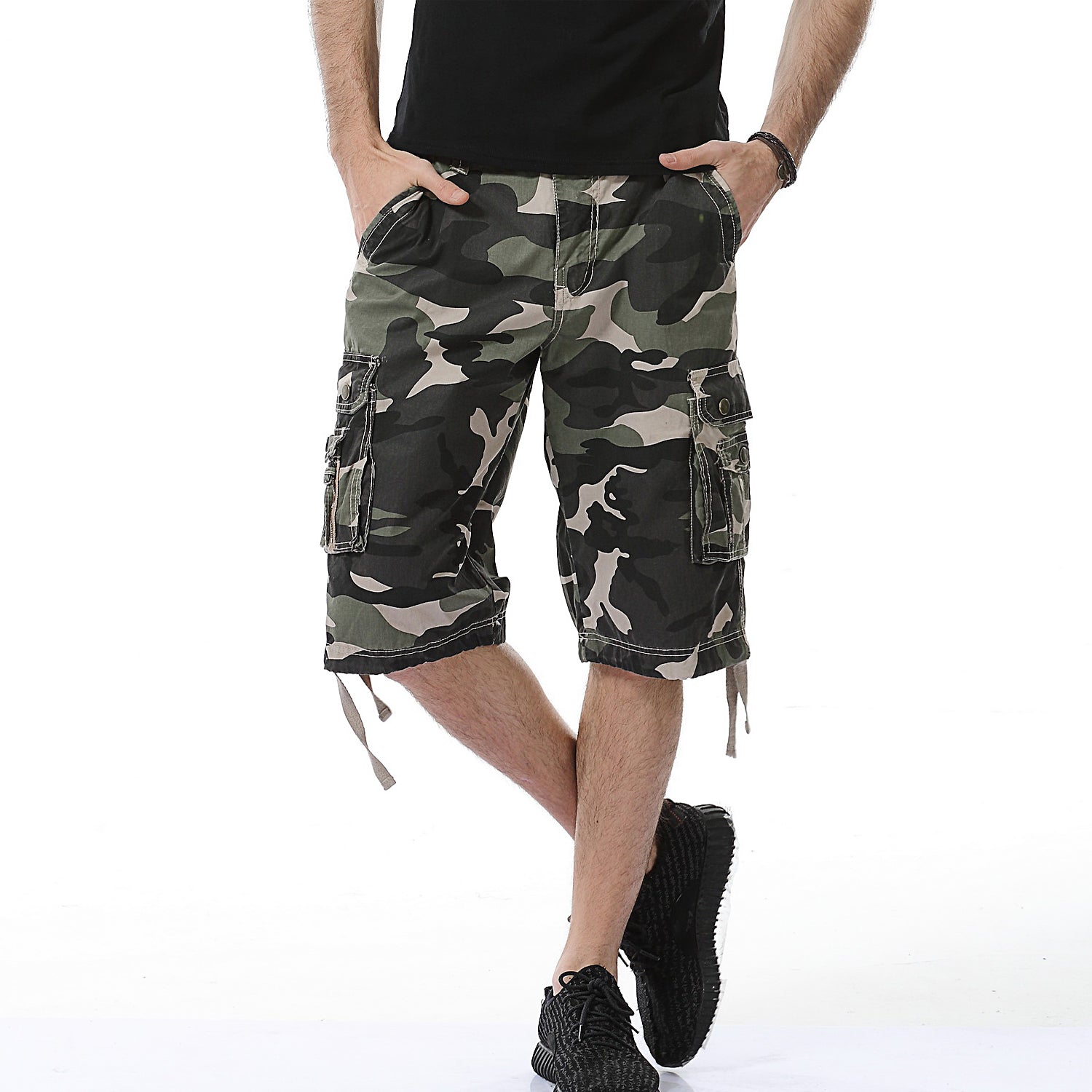 Herren Cargo-Shorts aus Baumwolle mit entspannter Passform, Camouflage-Muster, A083