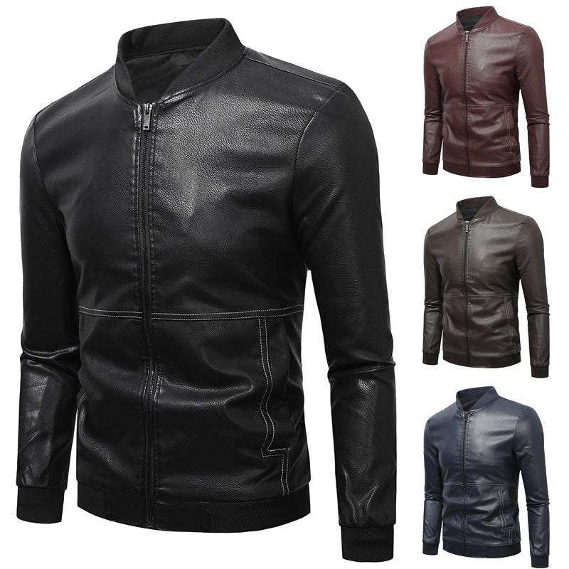 Men's Premium PU Leather Jackets Slim Fit Solid Color | JK90