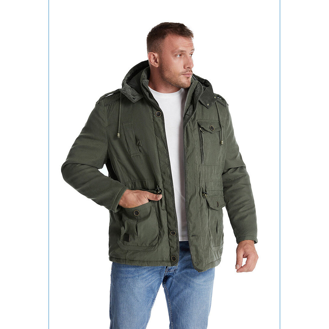 Thick Hooded Lamb Wool Men's Premium Multipockets Jacket | 3256