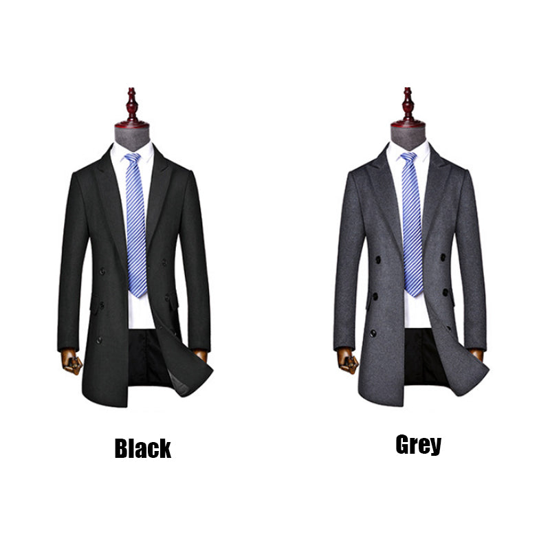 Klassischer Slim Fit Herren-Peacoat aus Wollmischung, zweireihig, mittellang | 1721