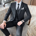 3-teiliger Slim Fit-Anzug für Herren mit Karomuster, formeller Business-Smoking, Blazer + Weste + Hose | 812