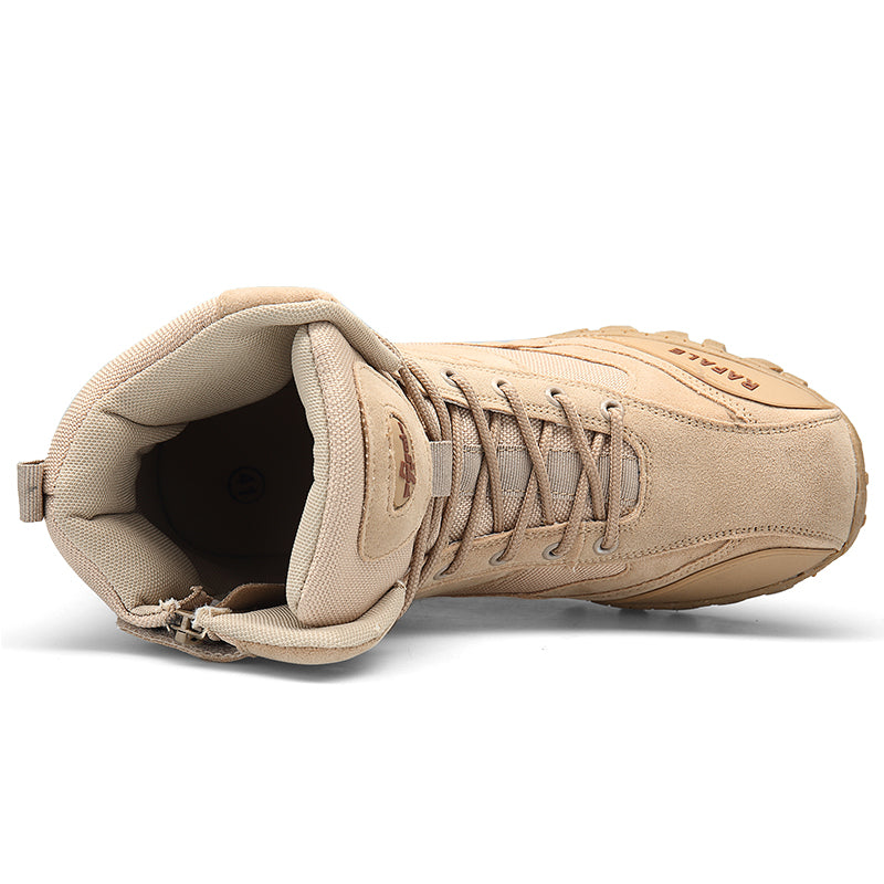 Militärstiefel für Erwachsene mit seitlichem Reißverschluss, Schwarz &amp; Wüstenbraun, robuste Armeeschuhe | 523