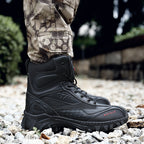 Militärstiefel für Erwachsene mit seitlichem Reißverschluss, Schwarz &amp; Wüstenbraun, robuste Armeeschuhe | 523