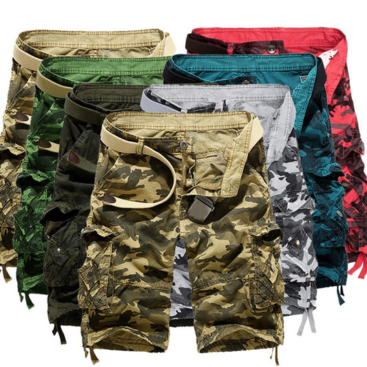 Pantaloncini cargo militari mimetici in cotone da uomo con tasche multiple-956