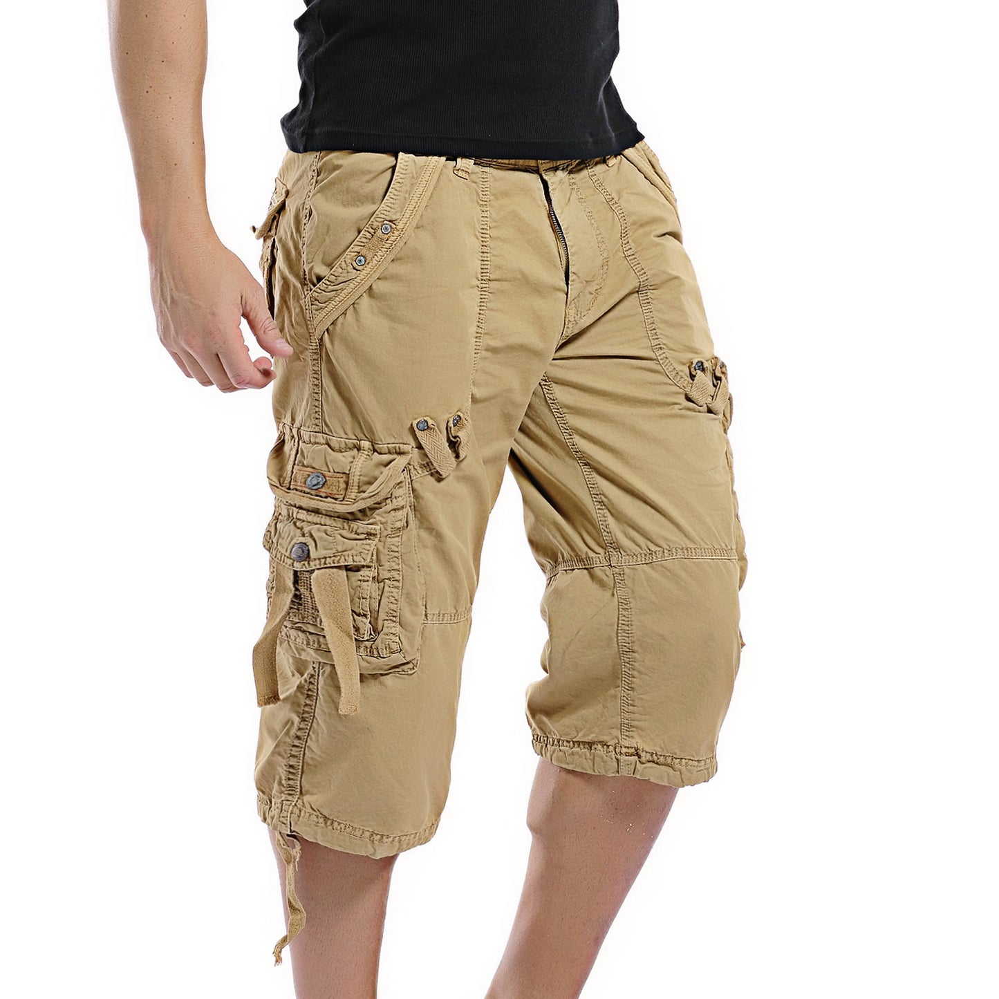 Short cargo 3/4 Capri long pour homme, sous le genou, à poches multiples, 5820