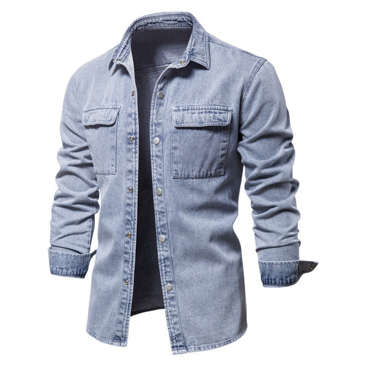 Chemise en denim délavé à manches longues et boutonnée pour homme - 6001