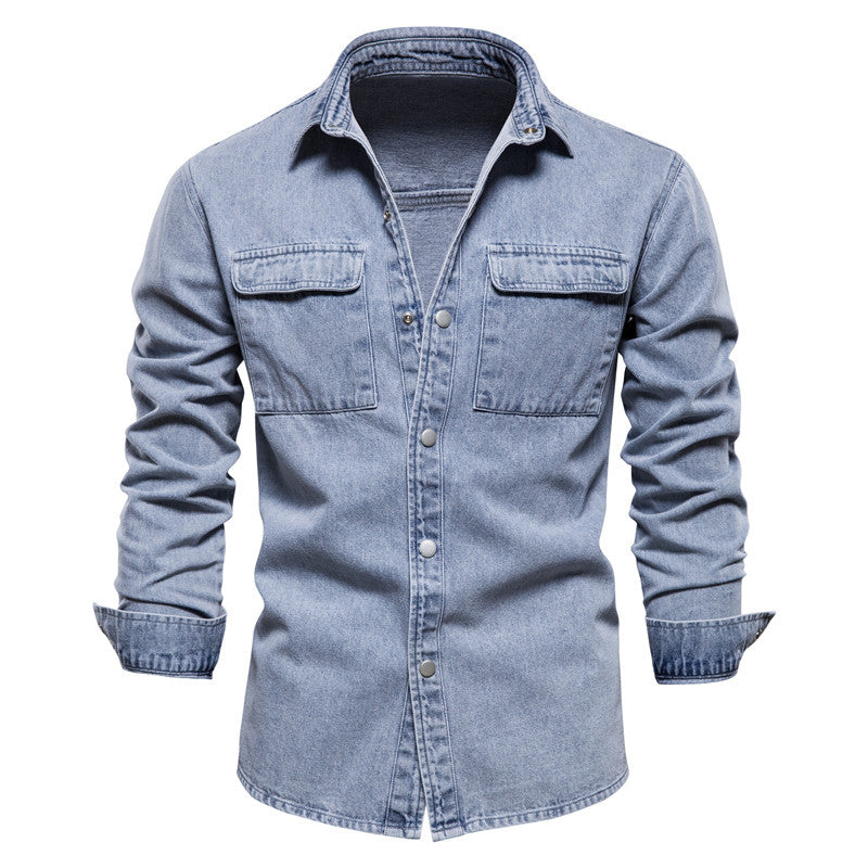 Essential Button-Down-Langarmhemd aus gewaschenem Denim für Herren-6001