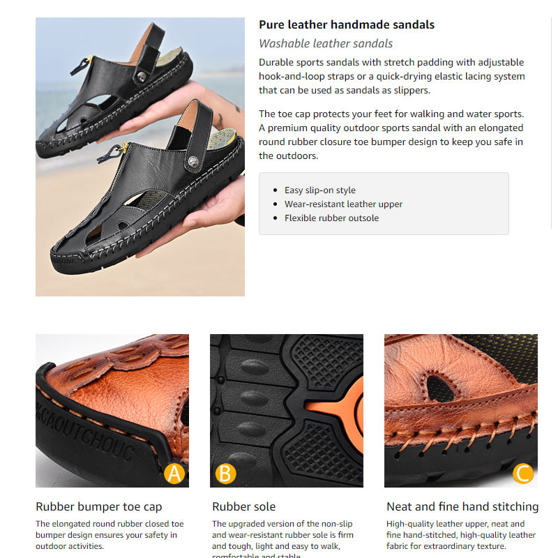 Herren-Fischersandalen aus Leder mit geschlossener Zehenpartie, handgefertigt, verstellbar-7026