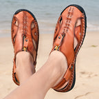 Herren-Fischersandalen aus Leder mit geschlossener Zehenpartie, handgefertigt, verstellbar-7026