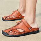 Herren-Fischersandalen aus Leder mit geschlossener Zehenpartie, handgefertigt, verstellbar-7026