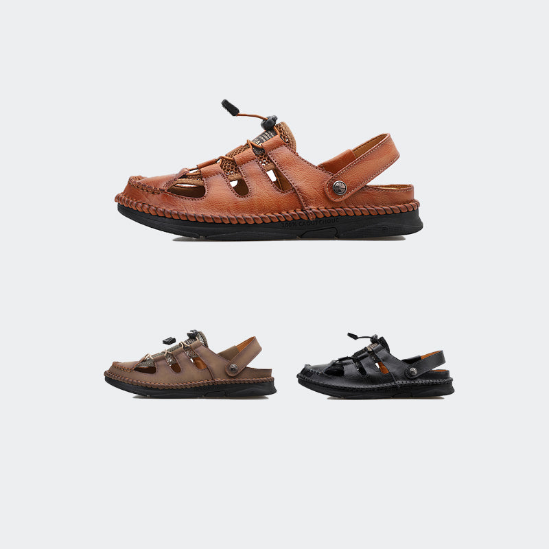 Herren-Sandalen aus Leder mit geschlossener Zehenpartie, sportlicher Riemen, verstellbar, 7060