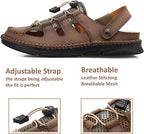 Herren-Sandalen aus Leder mit geschlossener Zehenpartie, sportlicher Riemen, verstellbar, 7060