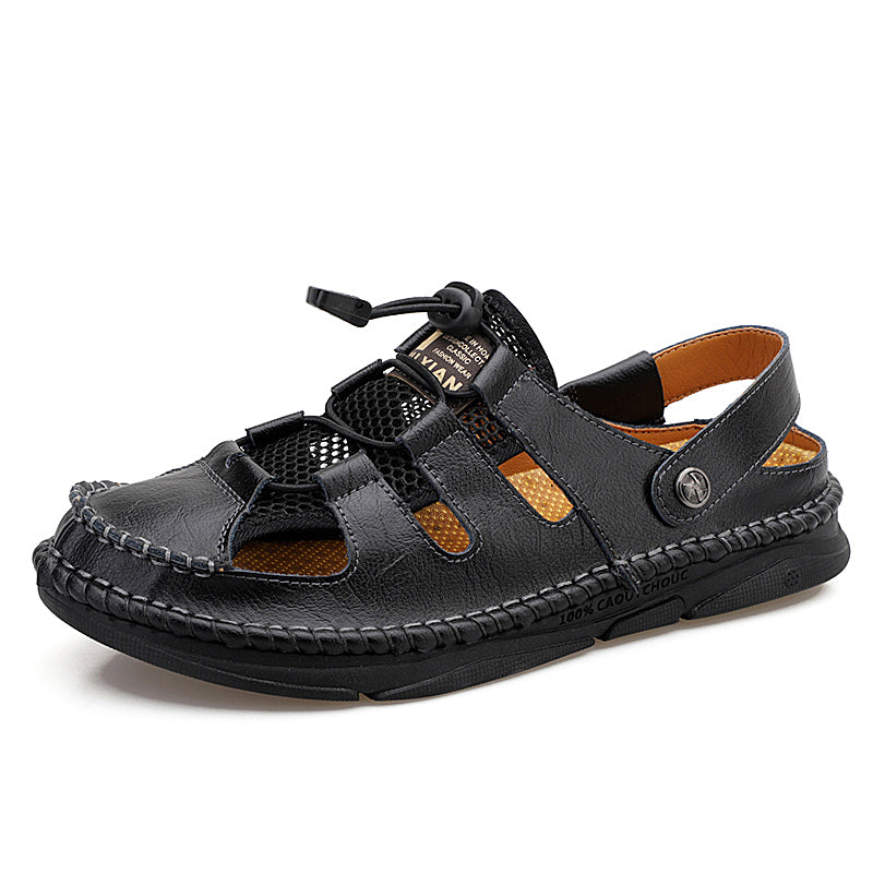 Herren-Sandalen aus Leder mit geschlossener Zehenpartie, sportlicher Riemen, verstellbar, 7060