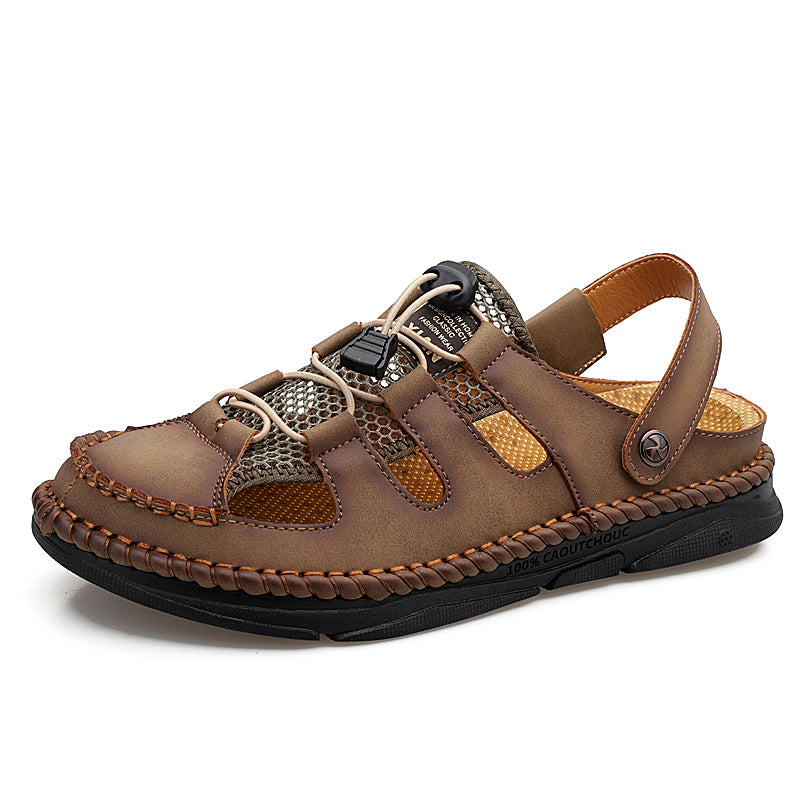 Herren-Sandalen aus Leder mit geschlossener Zehenpartie, sportlicher Riemen, verstellbar, 7060