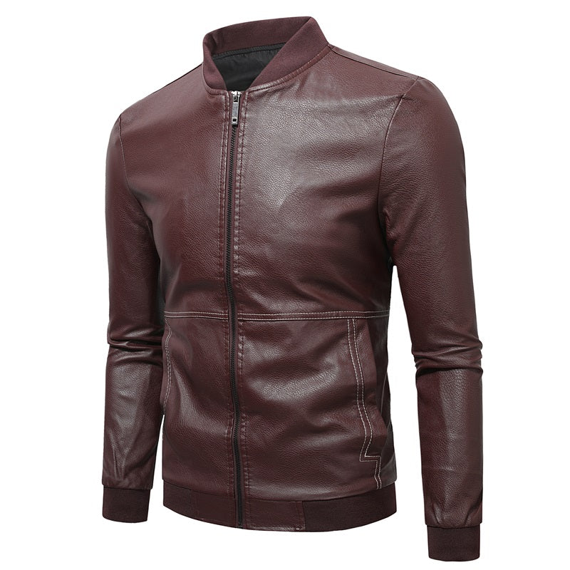 Men's Premium PU Leather Jackets Slim Fit Solid Color | JK90