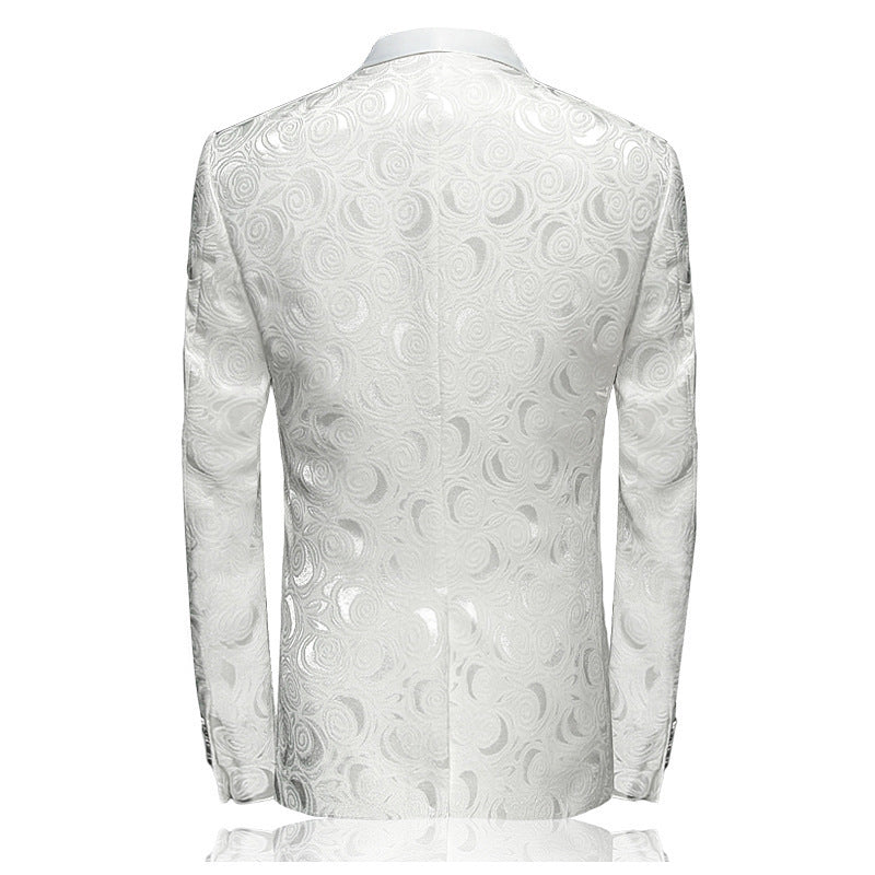 Herren-Smokingjacke mit schwarzem Blumenmuster und Paisley-Schalrevers, Blazer für Abendessen, Abschlussball, Hochzeit | 8660-700 