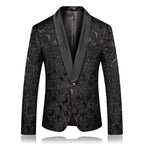 Herren-Smokingjacke mit schwarzem Blumenmuster und Paisley-Schalrevers, Blazer für Abendessen, Abschlussball, Hochzeit | 8660-700 