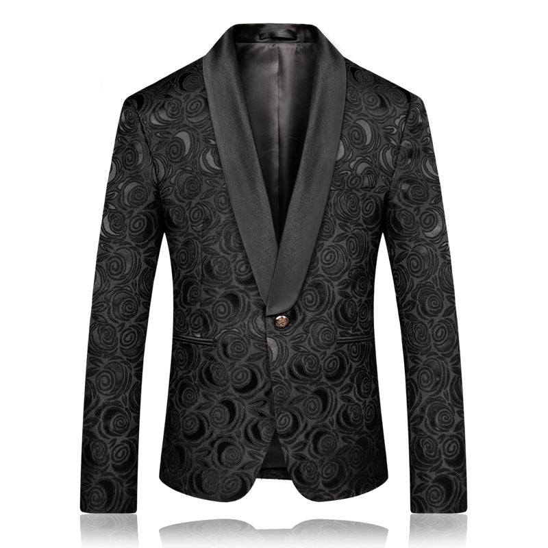 Herren-Smokingjacke mit schwarzem Blumenmuster und Paisley-Schalrevers, Blazer für Abendessen, Abschlussball, Hochzeit | 8660-700 
