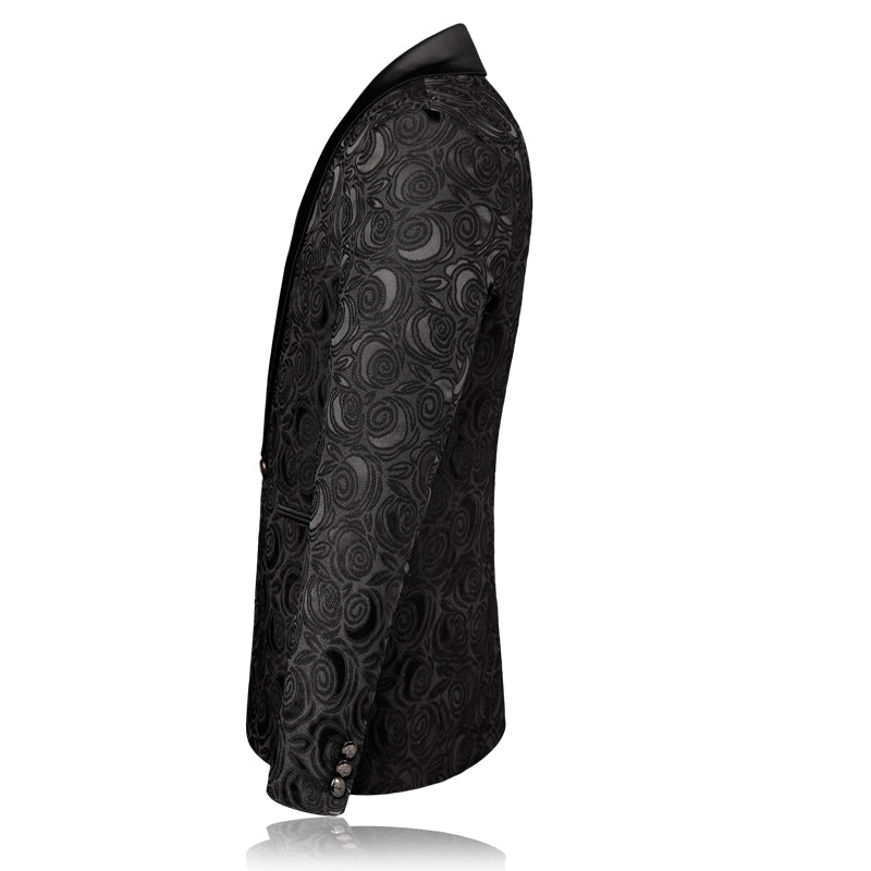 Herren-Smokingjacke mit schwarzem Blumenmuster und Paisley-Schalrevers, Blazer für Abendessen, Abschlussball, Hochzeit | 8660-700 