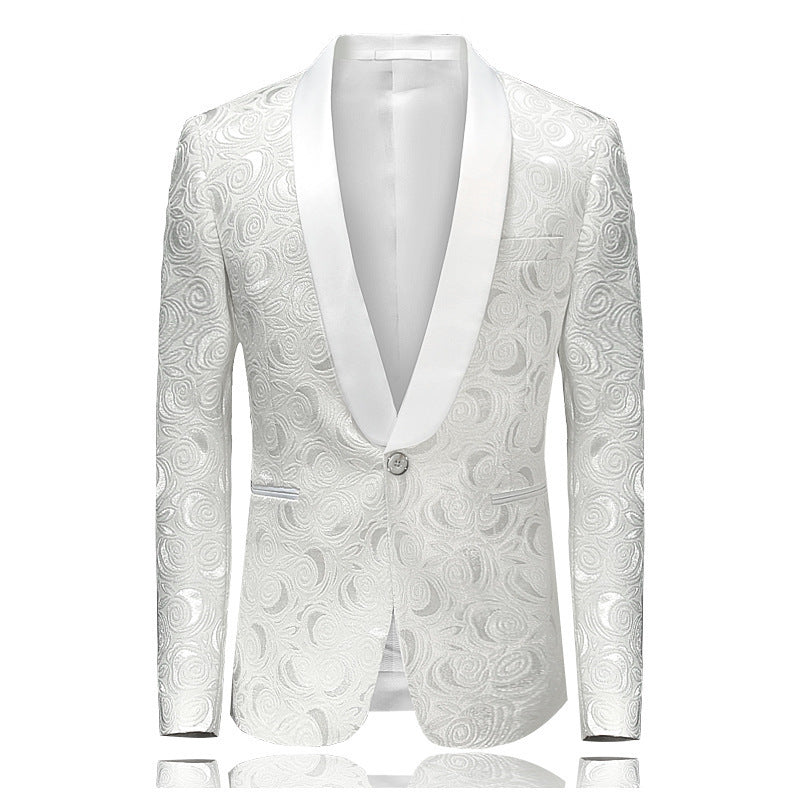 Herren-Smokingjacke mit schwarzem Blumenmuster und Paisley-Schalrevers, Blazer für Abendessen, Abschlussball, Hochzeit | 8660-700 