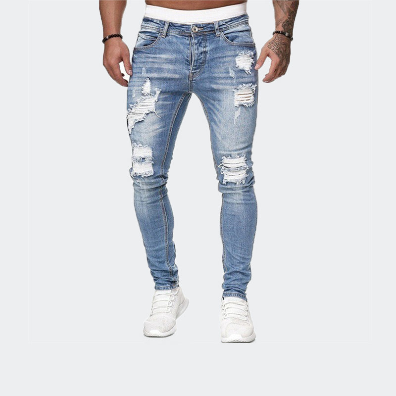 Men's Pocket Ripped Skinny Destroyed Tapered Leg Jeans-8846