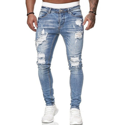 Jeans affusolati strappati e strappati da uomo - 8846