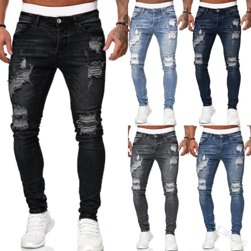 Herren Jeans mit zerrissenen Taschen und Destroyed-Effekten, konisch zulaufendes Bein-8846