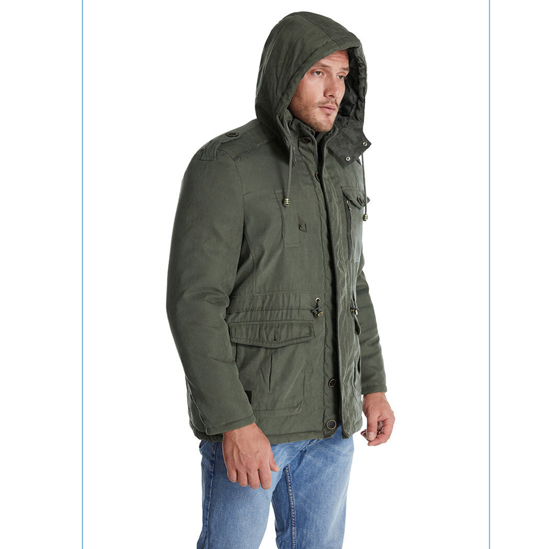 Thick Hooded Lamb Wool Men's Premium Multipockets Jacket | 3256