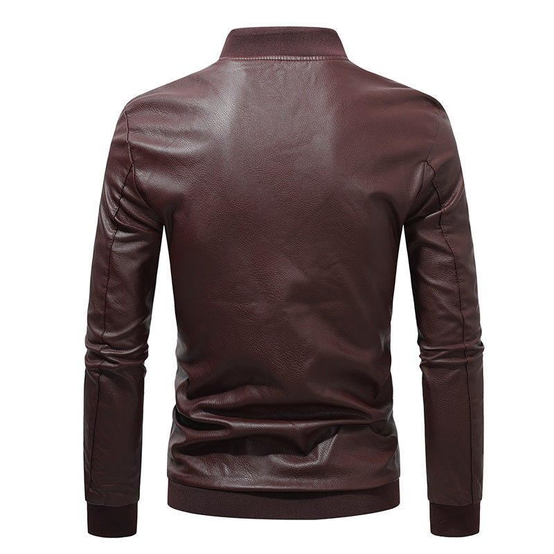 Men's Premium PU Leather Jackets Slim Fit Solid Color | JK90