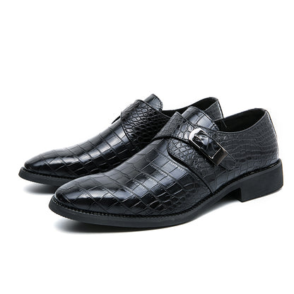 Men's Croc Embossed Pointed Toe Monk Dress Shoes | 8728