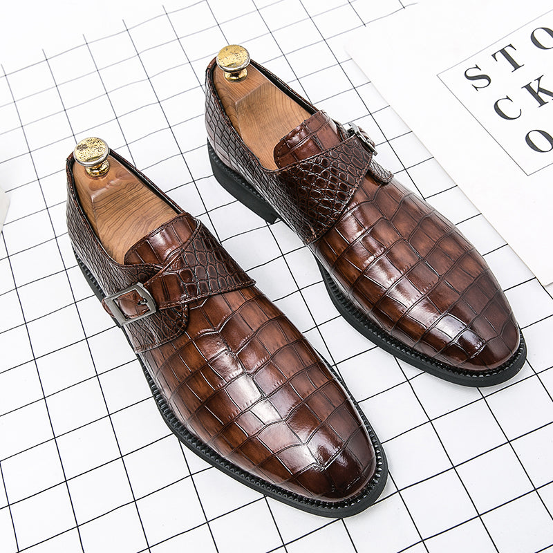 Men's Croc Embossed Pointed Toe Monk Dress Shoes | 8728