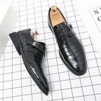 Herren Monk-Abendschuhe mit Krokoprägung und spitzer Zehenpartie | 8728 