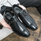 Herren Monk-Abendschuhe mit Krokoprägung und spitzer Zehenpartie | 8728 